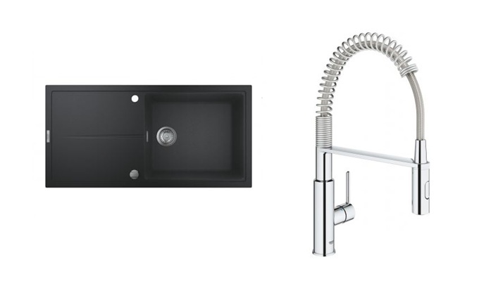 Conjunto fregadero de granito Grohe K400 31641AP0, grifo de cocina Grohe Get 30361000