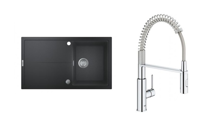 Conjunto fregadero de granito Grohe K400 31640AP0, grifo de cocina Grohe Get 30361000