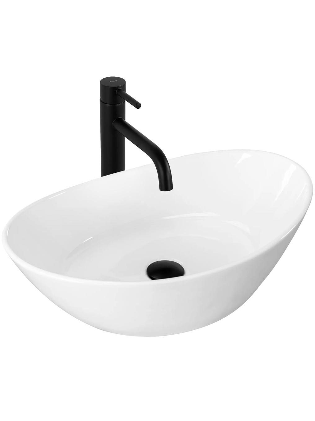 Rea Kate lavabo 55.5x33.5 cm oval sobre encimera blanco brillante REA-U6801