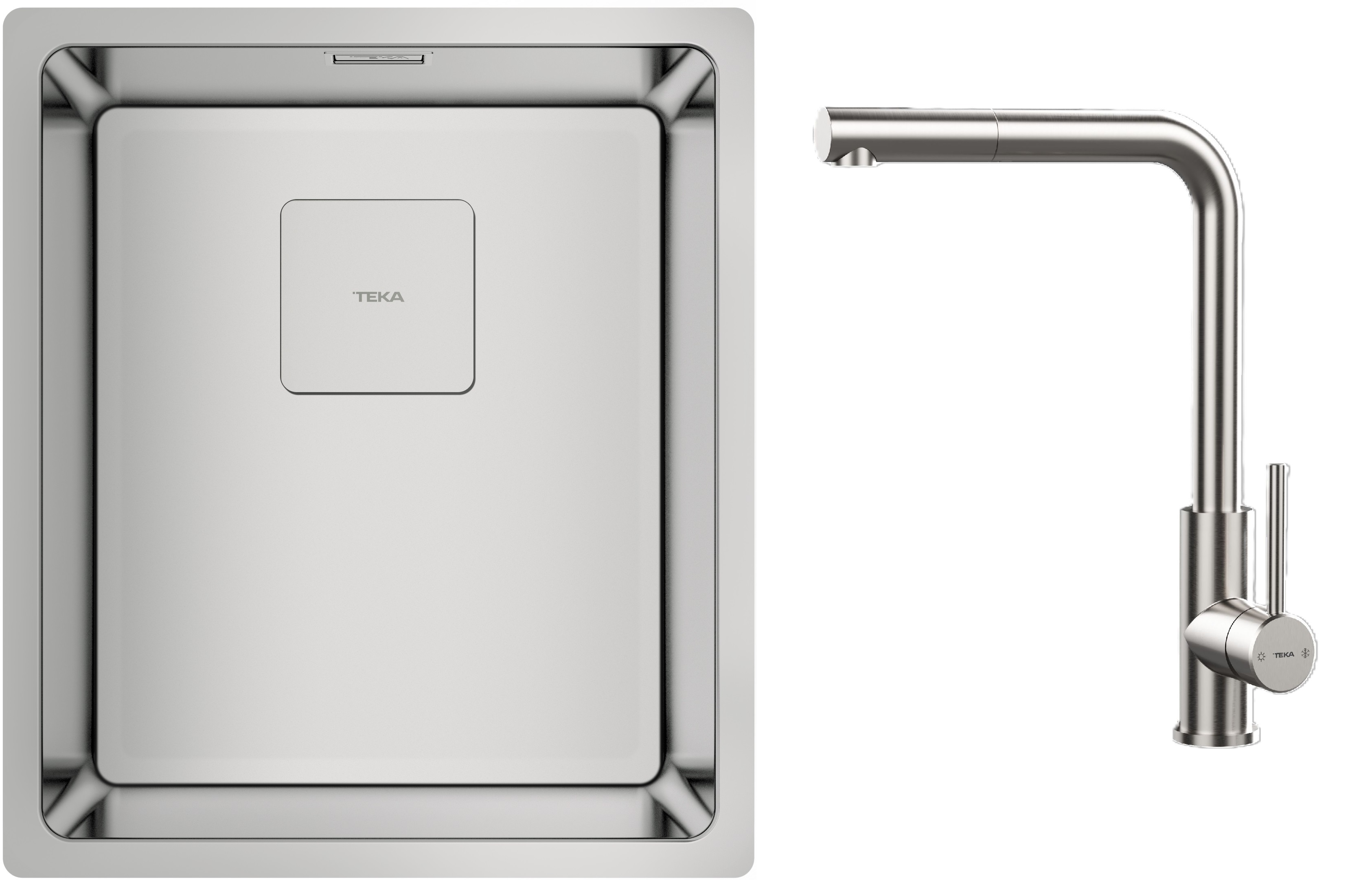 Conjunto fregadero de acero Teka Flexlinea 115000015, grifo de cocina Teka Uni 116020022