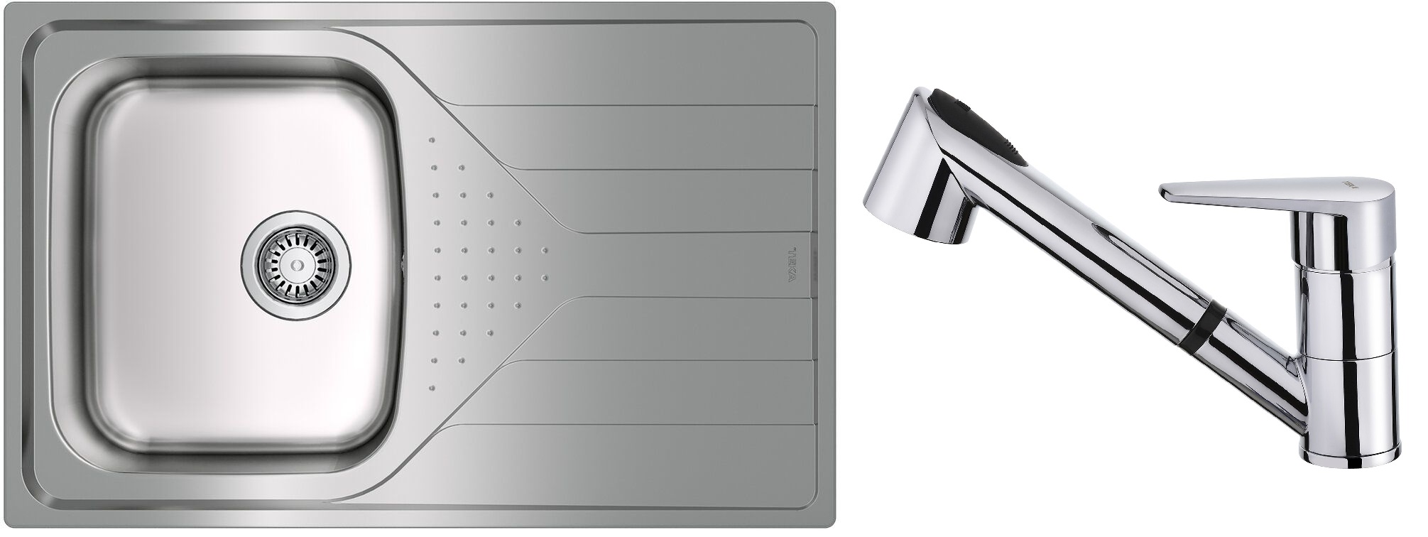 Conjunto fregadero de acero con sifón Teka Universe 115110011, grifo de cocina Teka IN 469781200