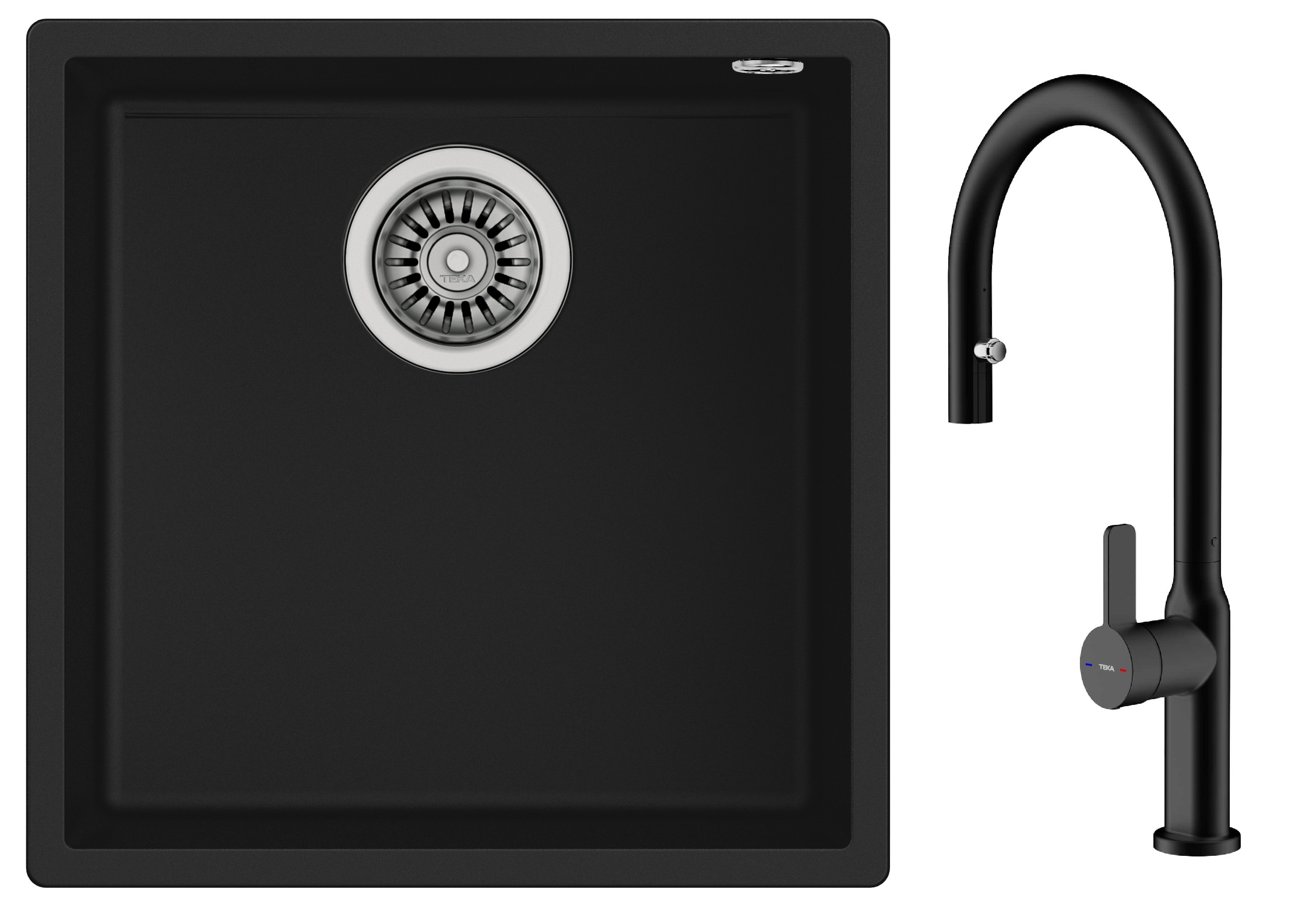 Conjunto fregadero Tegranit Teka Square 115230025, grifo de cocina Teka Oval 116020015