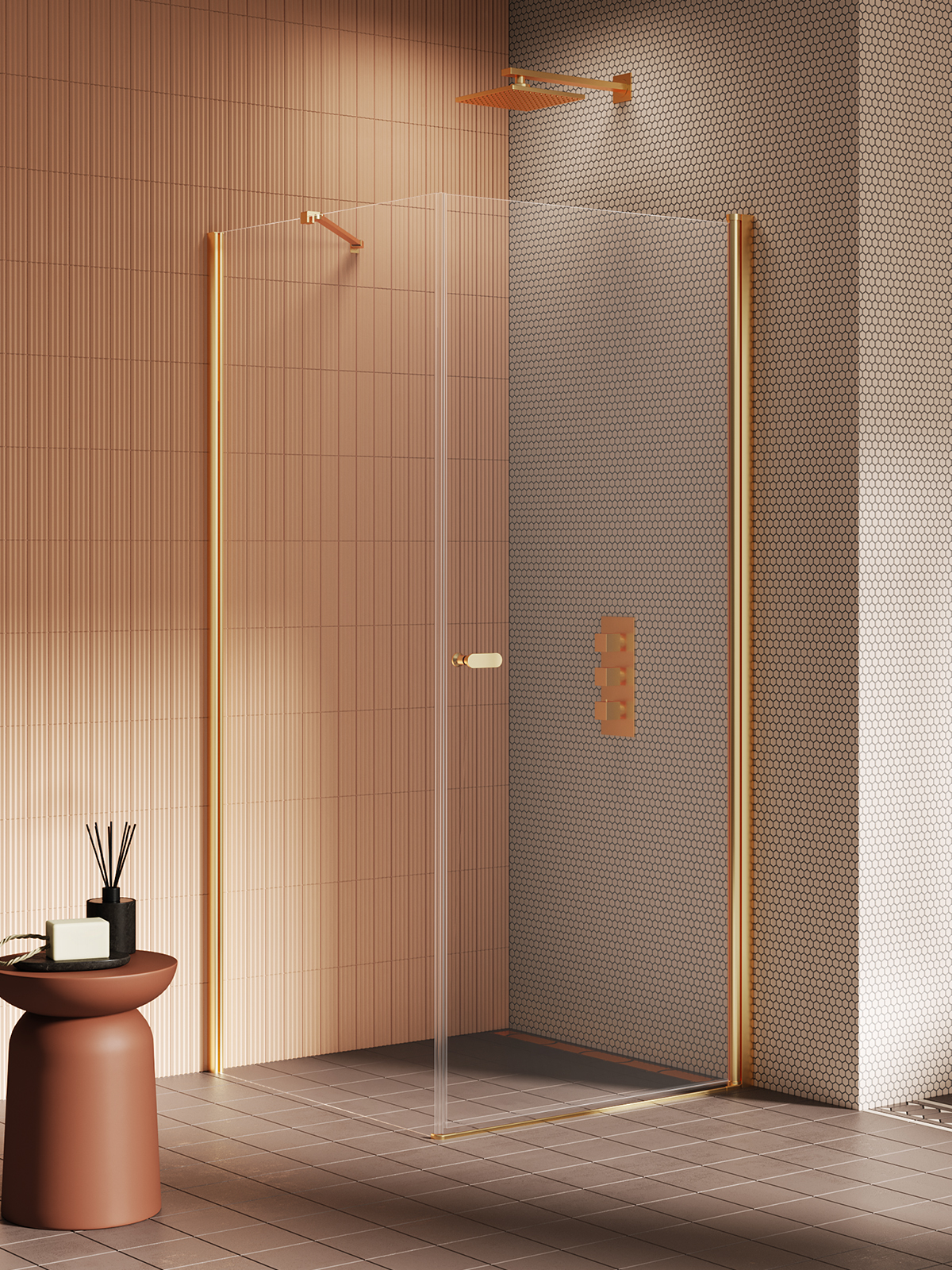 New Trendy New Soleo Gold Brushed cabina de ducha 100x80 cm rectangular oro cepillado/vidrio transparente K-4179