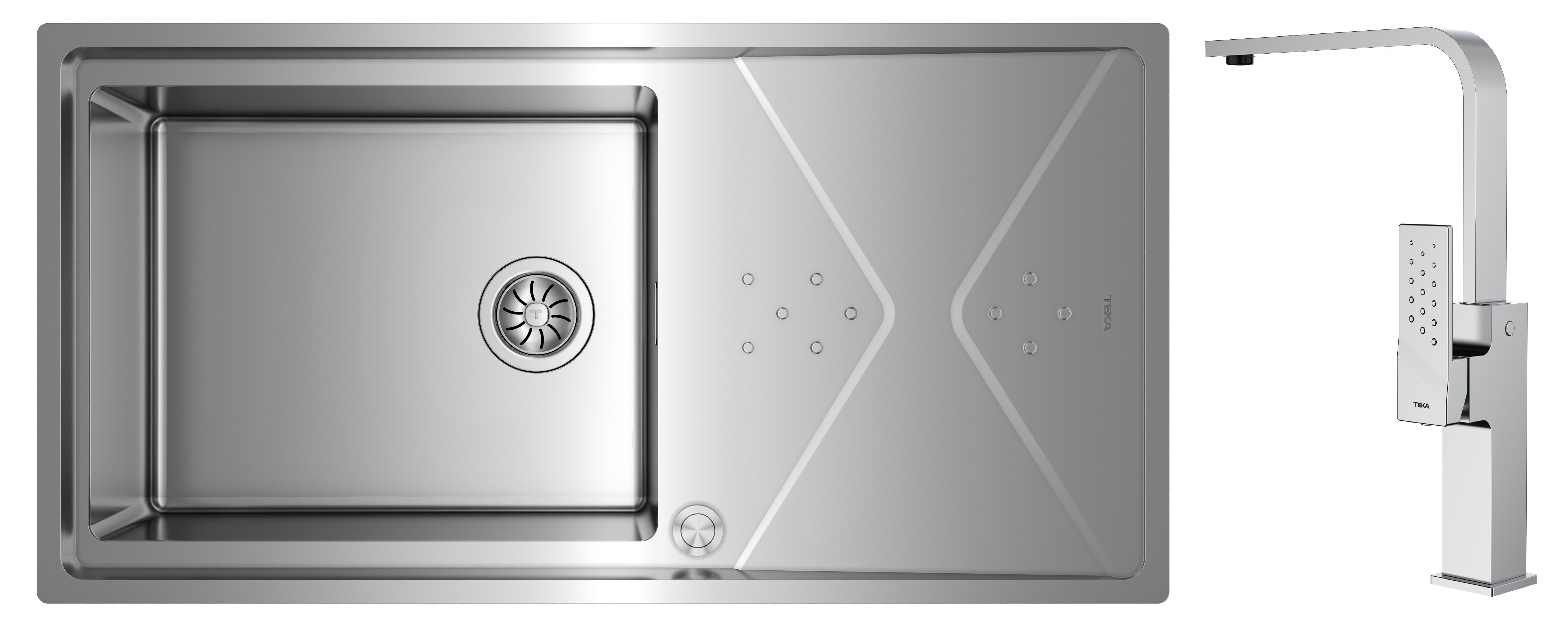 Conjunto fregadero de acero con sifón Teka Brooklyn 115100023, grifo de cocina Teka Brooklyn 116030056