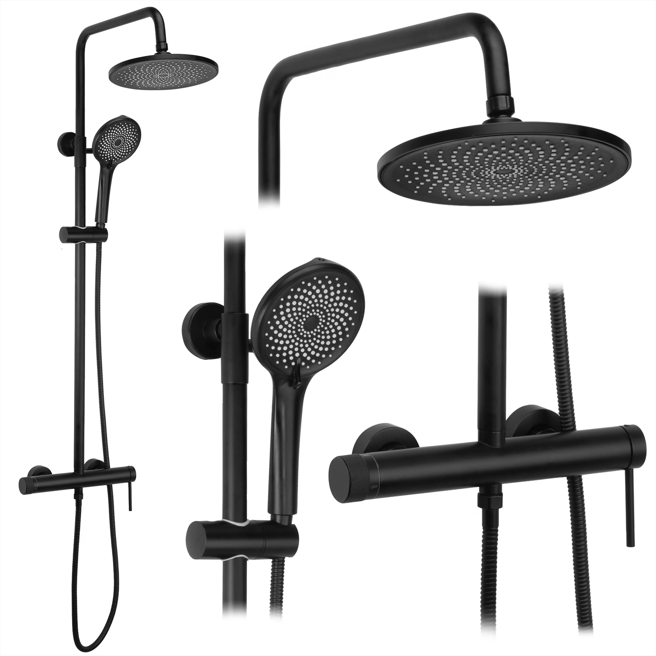 Rea Foss conjunto de ducha a pared con rociador con efecto lluvia negro REA-P5645