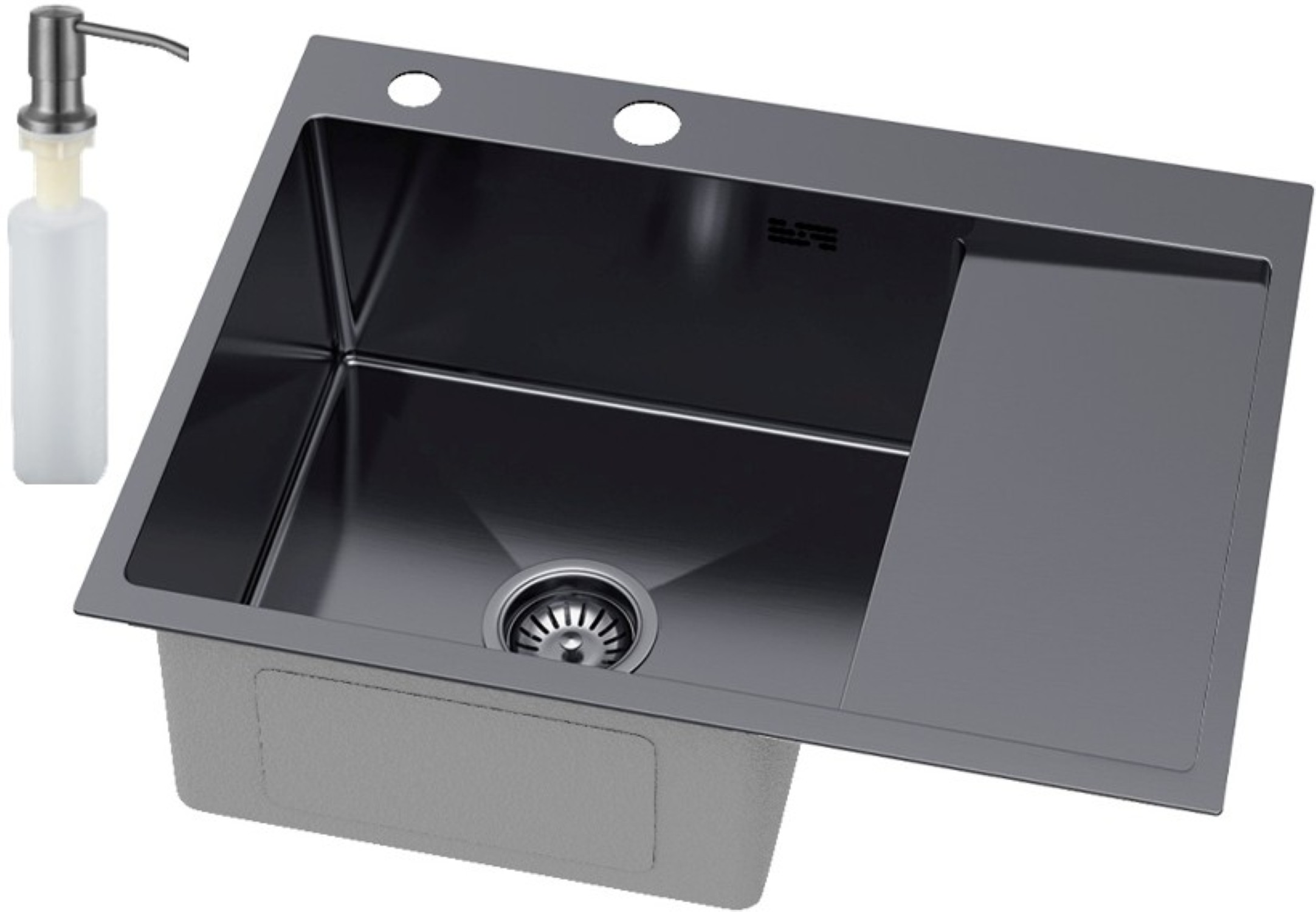 Ruvetti Linar fregadero con dispensador 62x48 cm grafito 5002L_PVD_GRF120_WL