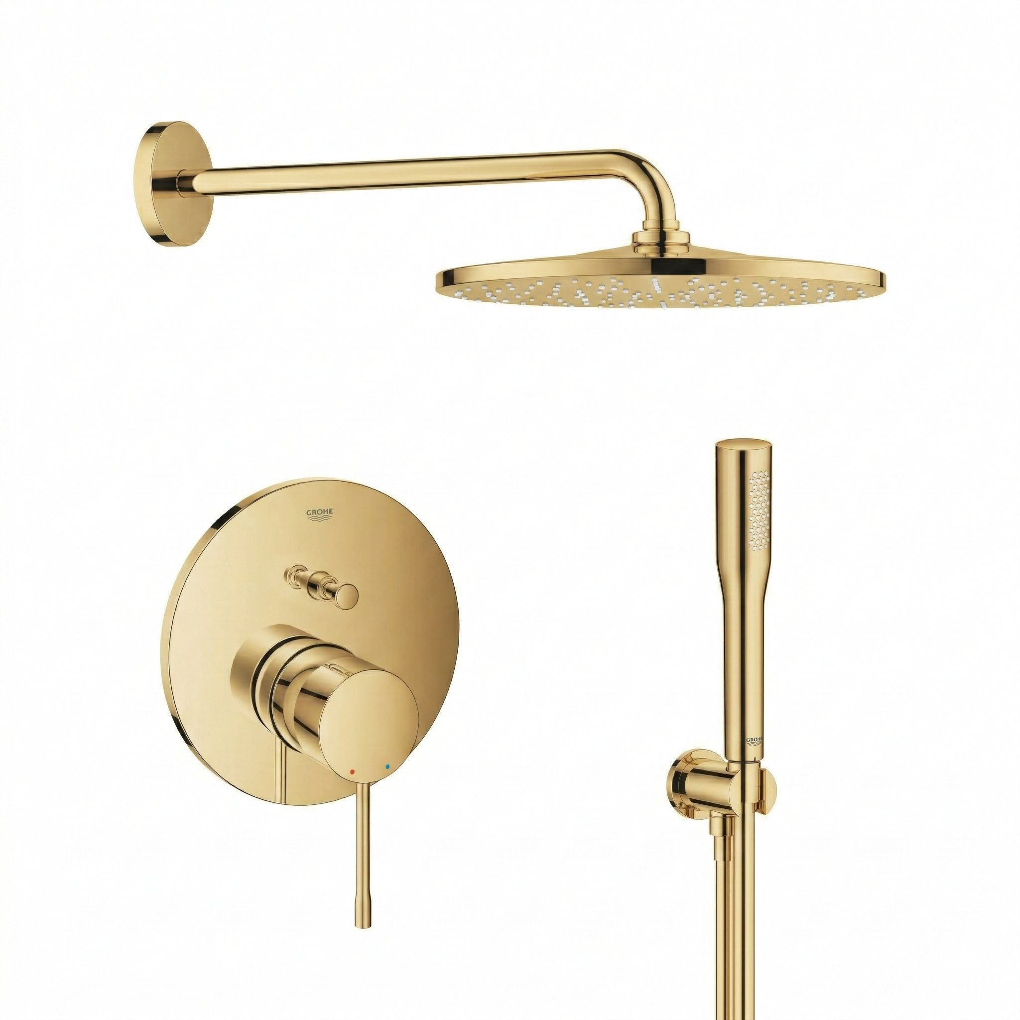 Conjunto ducha con efecto lluvia Grohe Rainshower 26066GL0, grifo de bañera y ducha Grohe Essence 24058GL1, 26658GL0, 27400GL0, 28362GL1