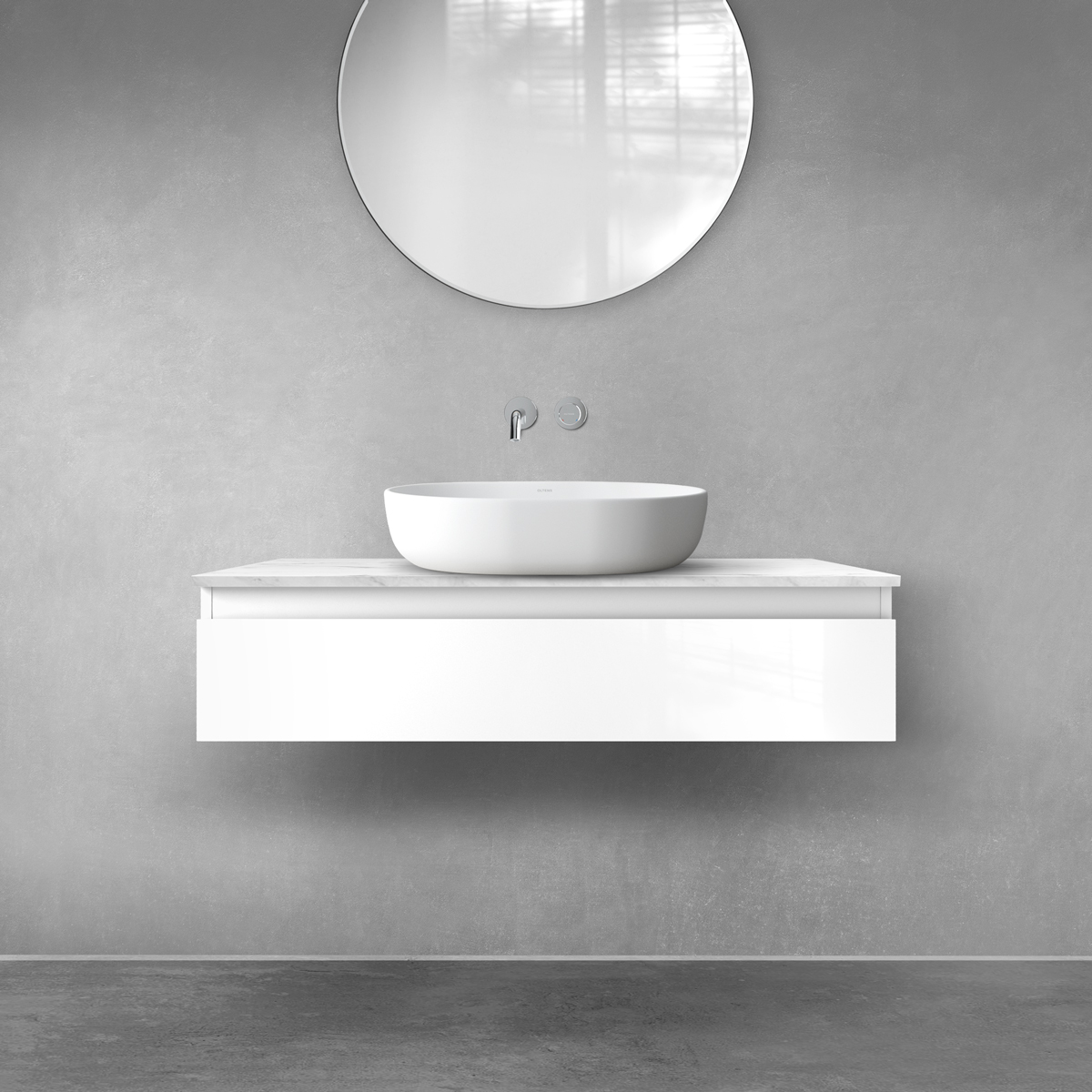 Conjunto armario Oltens Vernal 60011000, encimera sobre armario Oltens Tera 63026990