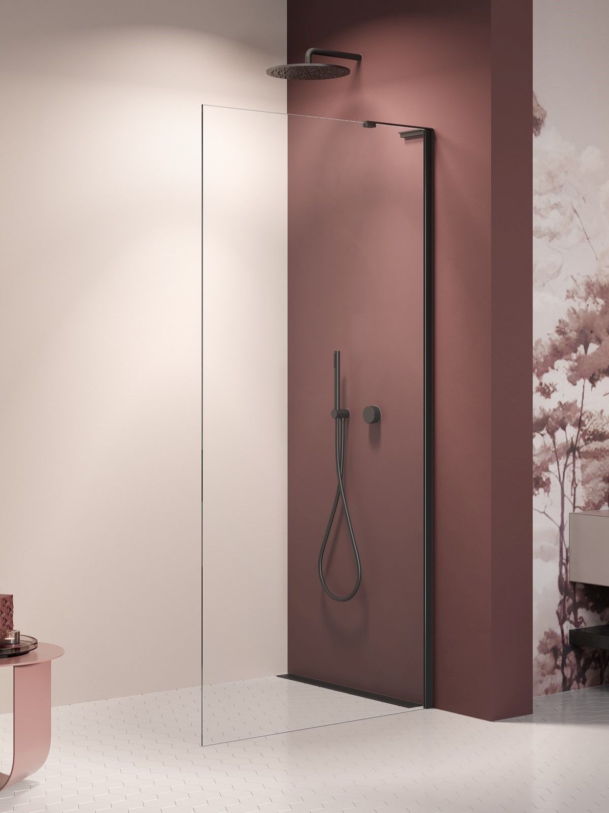 New Trendy Nesta Black mampara de ducha walk-in 120 cm negro mate/vidrio transparente K-1727-WL