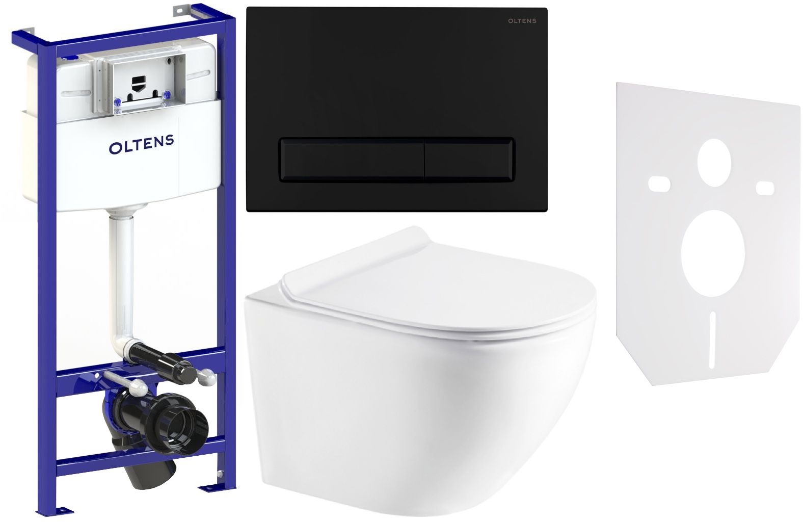 Conjunto taza de inodoro con asiento de cierre suave Hagser Beno HGR14000042, marco empotrado Oltens Triberg 50001000, 57103300, HGR11000045, 49301000