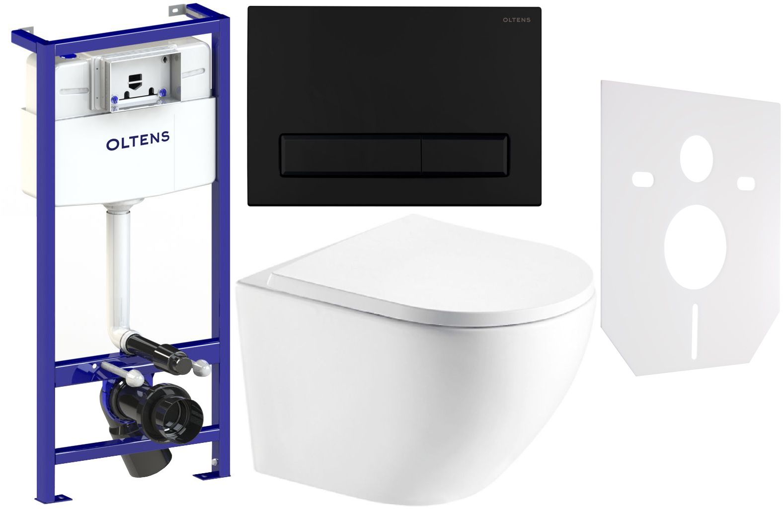 Conjunto taza de inodoro con asiento de cierre suave Hagser Beno HGR14000042, marco empotrado Oltens Triberg 50001000, 57103300, HGR20000045, 49301000