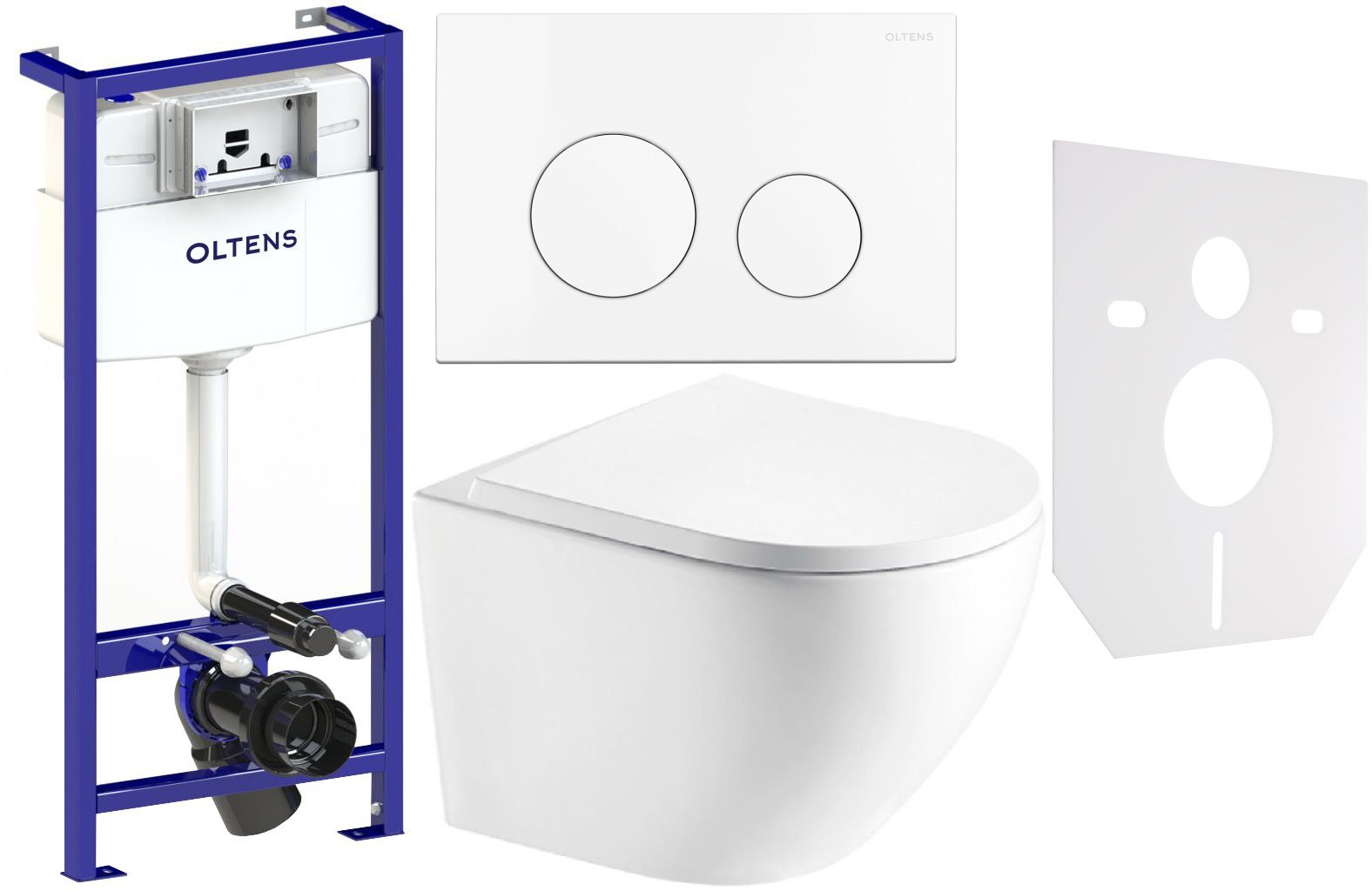 Conjunto taza de inodoro con asiento de cierre suave Hagser Beno HGR14000042, marco empotrado Oltens Triberg 50001000, 57102000, HGR20000045, 49301000