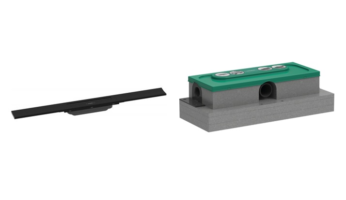 Conjunto elemento externo del desagüe Hansgrohe Raindrain 56043670, kit de montaje Hansgrohe uBox Universal 1000180