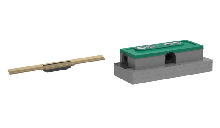 Conjunto elemento externo del desagüe Hansgrohe Raindrain 56043140, kit de montaje Hansgrohe uBox Universal 1000180