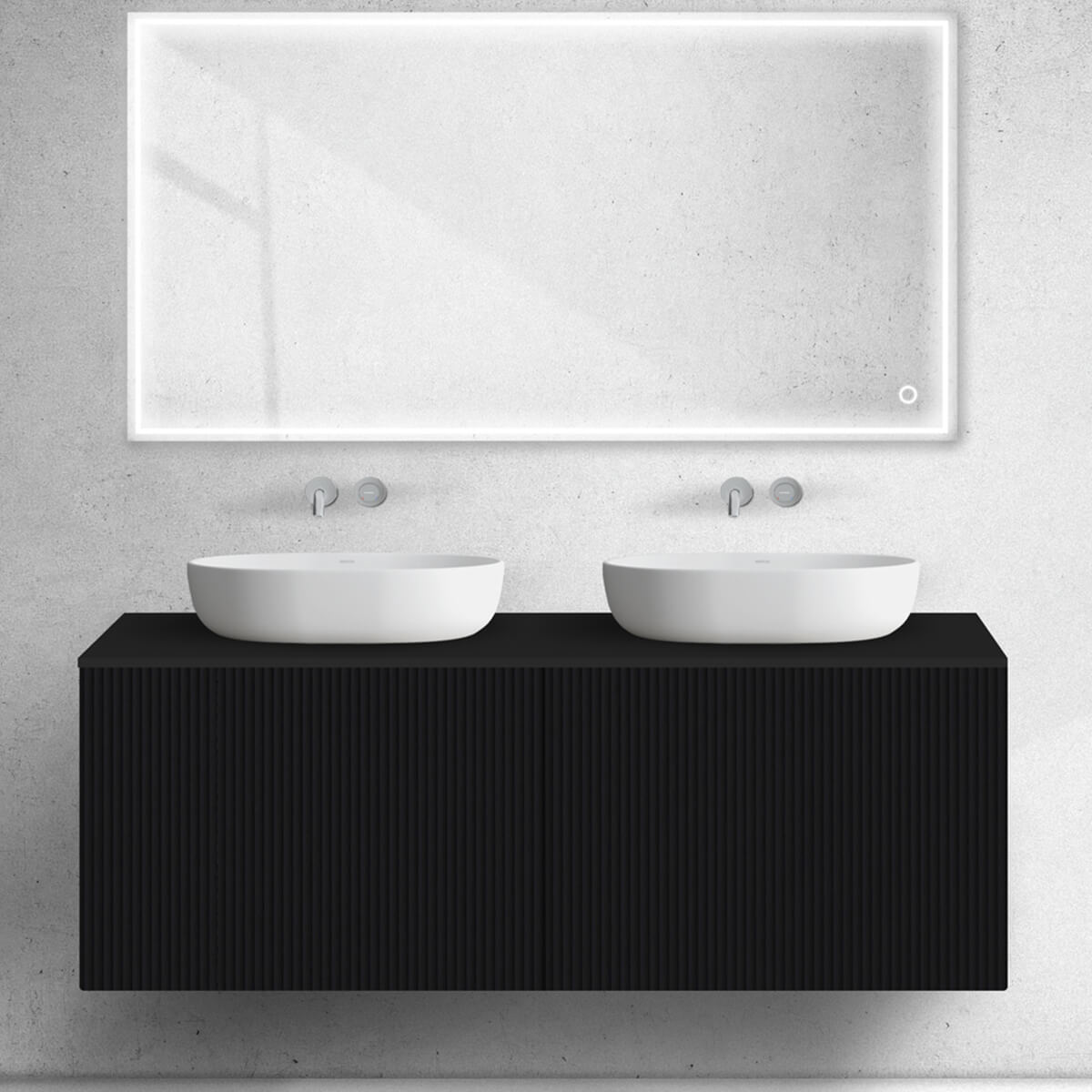 Oltens Lun Rilla armario 140x44.7x52 cm suspendido, para lavabo negro mate 60039300