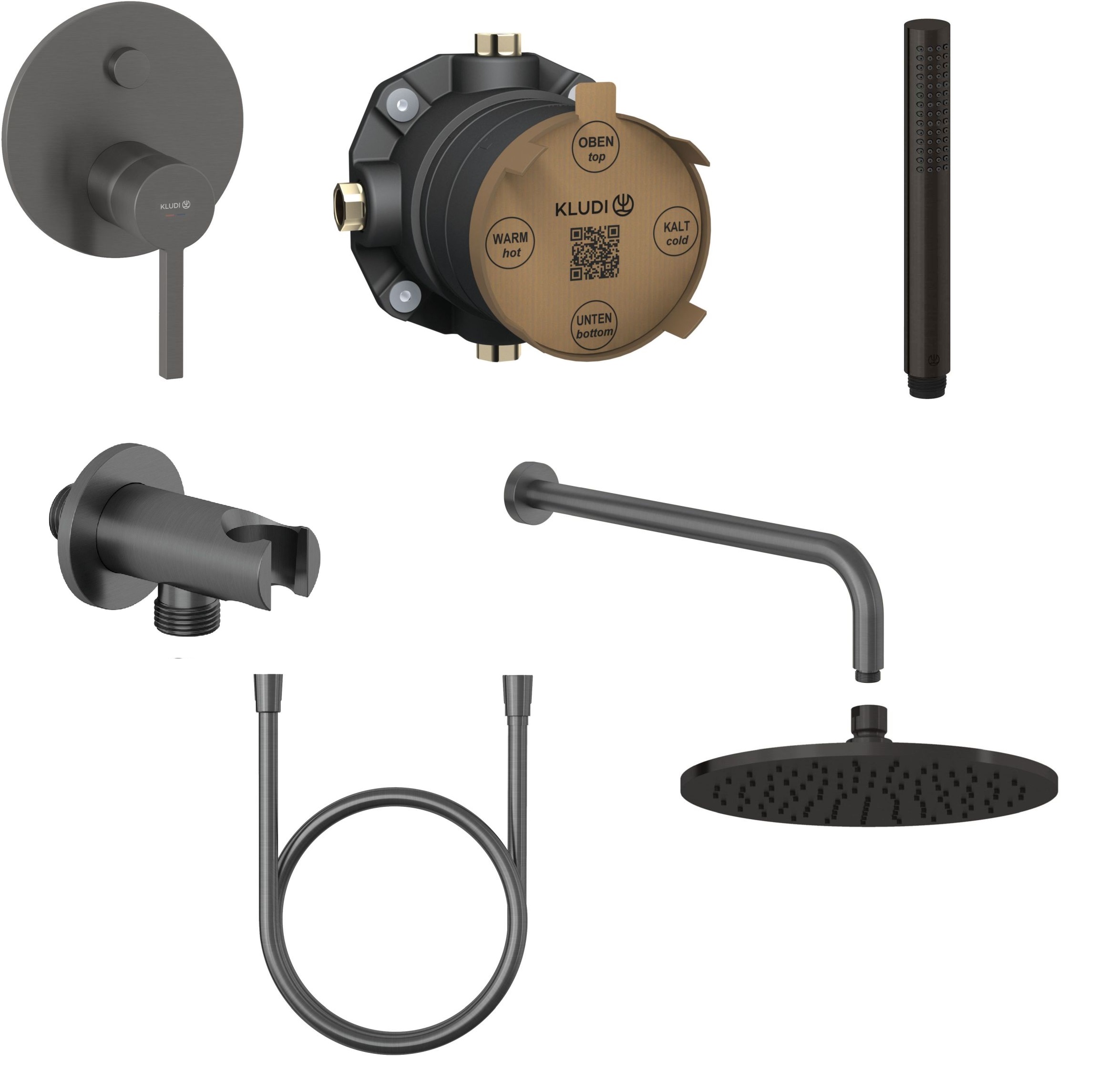 Conjunto grifo de bañera y ducha Kludi Nova Fonte Puristic 20759N215, ducha con efecto lluvia Kludi A-QA 64325N2-00, 66514N2-00, 88022, 39120N2-00, 65567N2-00, 61071N2-00