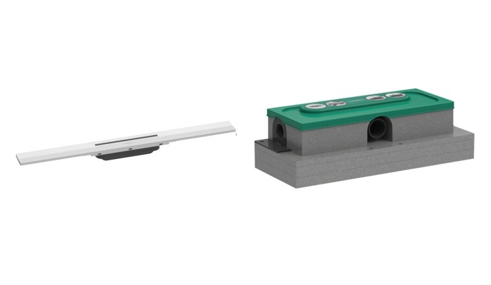 Conjunto elemento externo del desagüe Hansgrohe RainDrain Flex 56043700, kit de montaje Hansgrohe uBox Universal 1000180