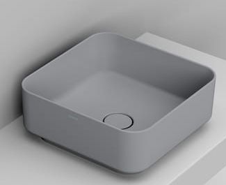 Ceramica Dolomite Noemi lavabo 40x40 cm cuadrada sobre encimera gris/piedra mate D311745