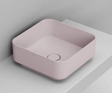 Ceramica Dolomite Noemi lavabo 40x40 cm cuadrada sobre encimera rosa mate D311765