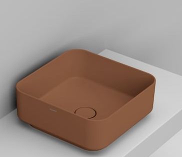 Ceramica Dolomite Noemi lavabo 40x40 cm cuadrada sobre encimera marrón/beige mate D311775