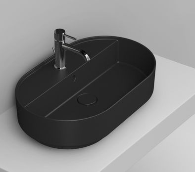 Ceramica Dolomite Noemi lavabo 65x40 cm oval sobre encimera negro mate D312081