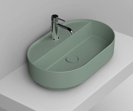 Ceramica Dolomite Noemi lavabo 65x40 cm oval sobre encimera verde mate D312075