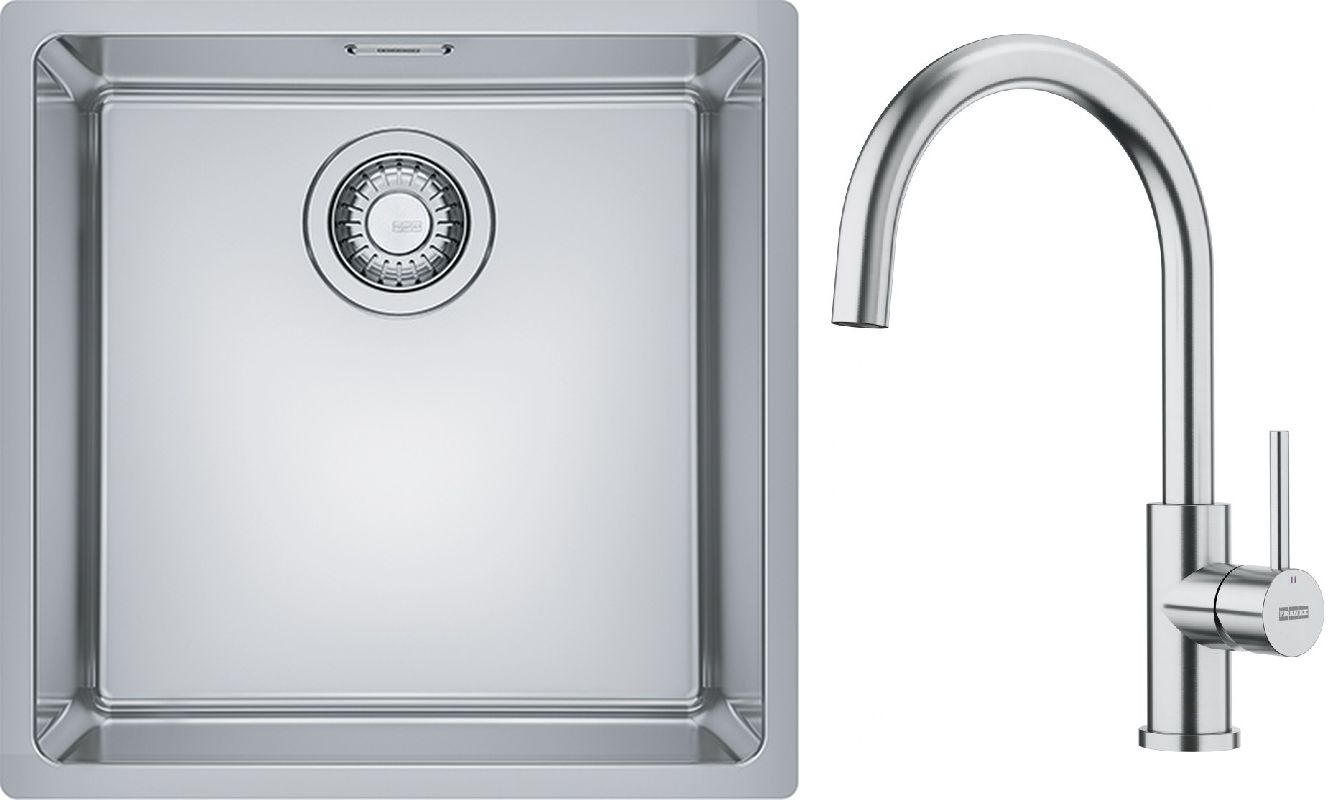 Conjunto fregadero de acero Franke Maris 122.0525.224, grifo de cocina Franke Smart Glenda 115.0747.473