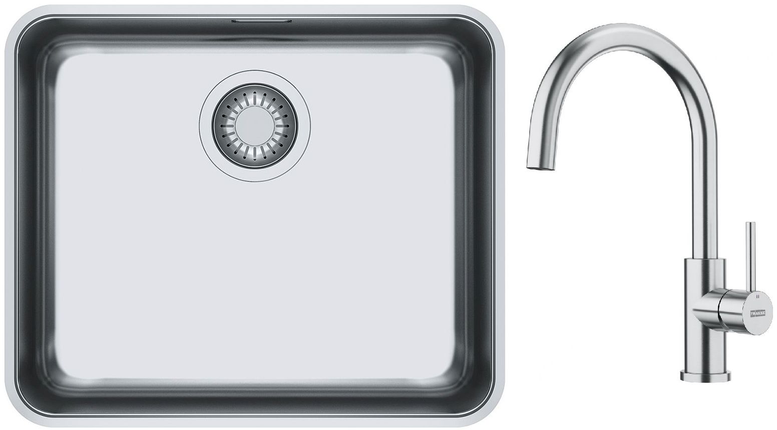 Conjunto grifo de cocina Franke Smart Glenda 115.0747.473, fregadero de acero Franke Aton 122.0204.649
