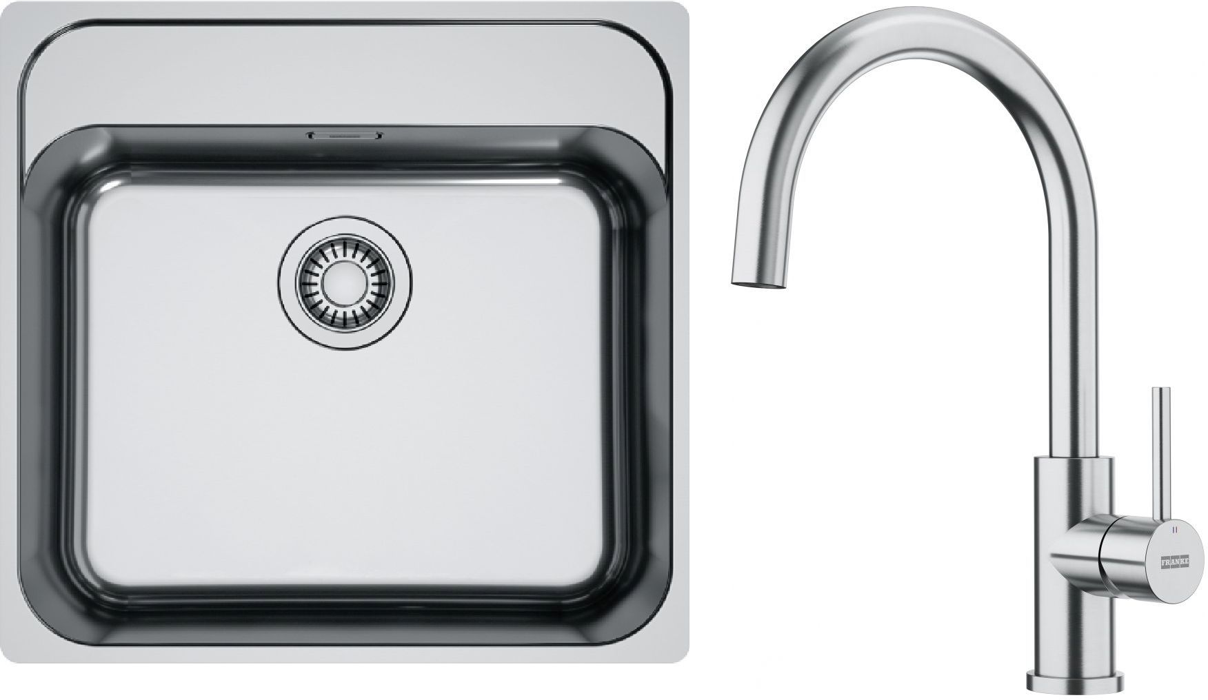 Conjunto fregadero de acero Franke Smart SRX 127.0704.667, grifo de cocina Franke Smart Glenda 115.0747.473