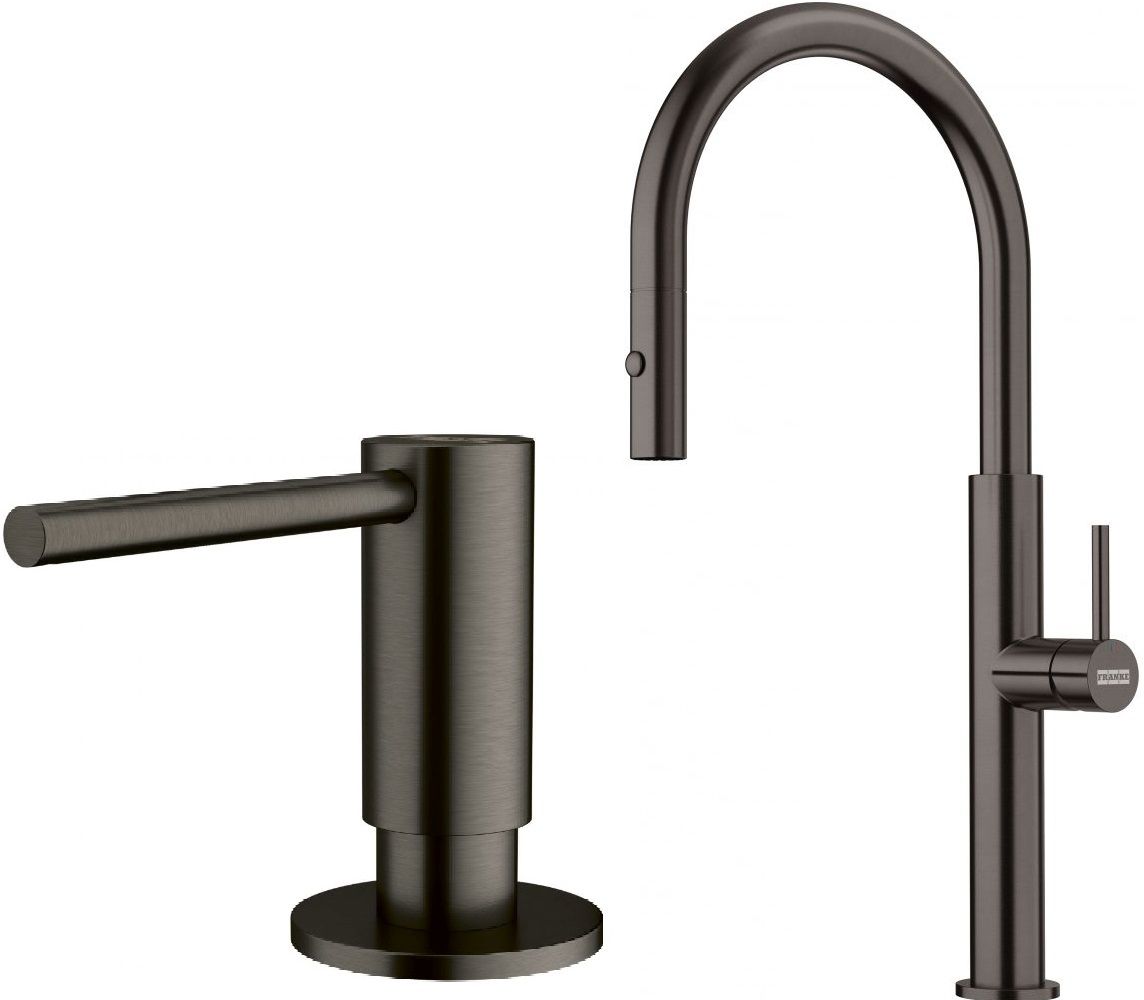 Conjunto grifo de cocina Franke Pescara 115.0741.696, dispensador de líquidos Franke Atlas 112.0717.103