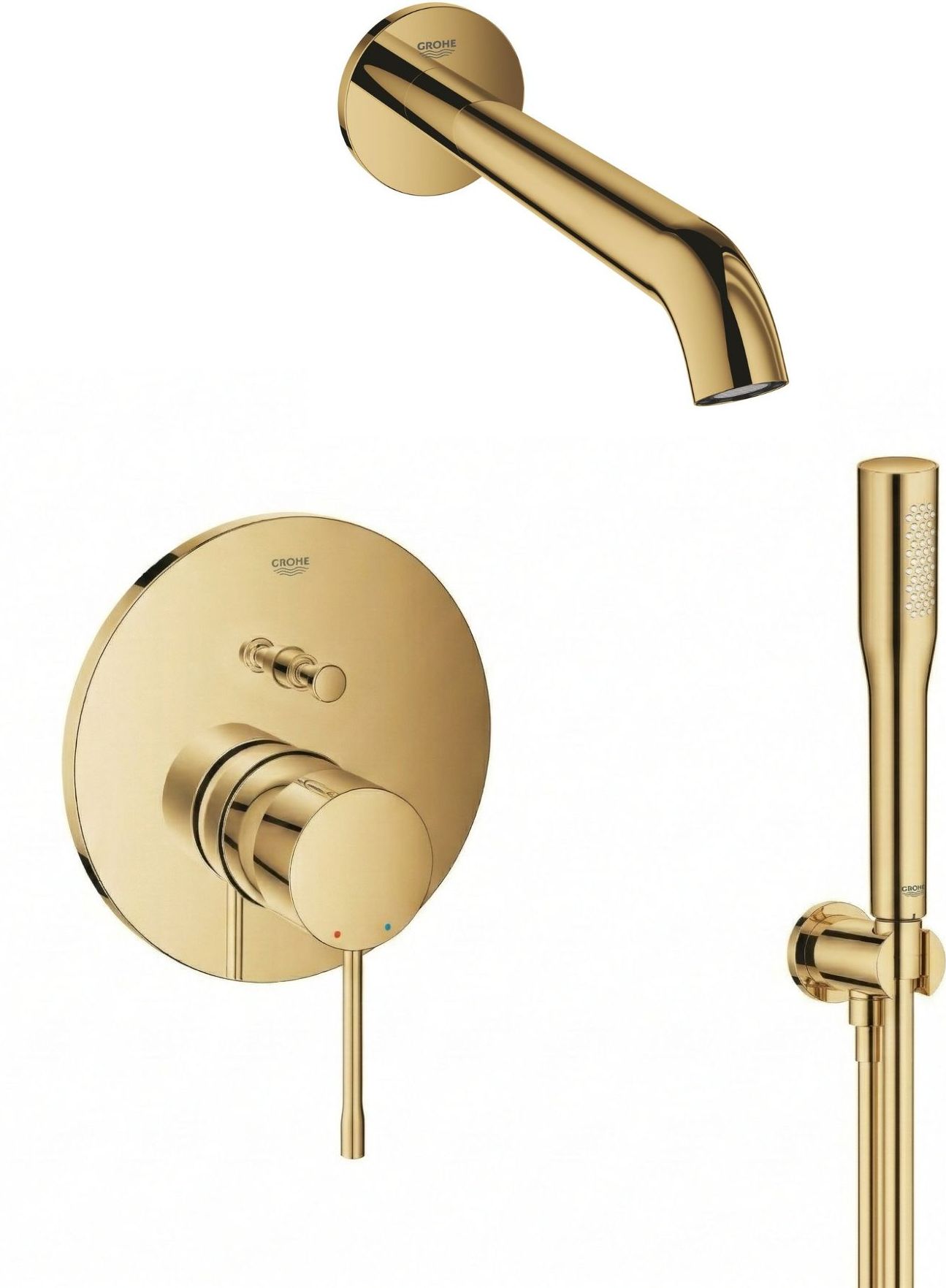 Conjunto grifo de bañera y ducha Grohe Essence 24058GL1, caño de grifo Grohe Essence 13449GL1, 26658GL0, 27400GL0, 28362GL1