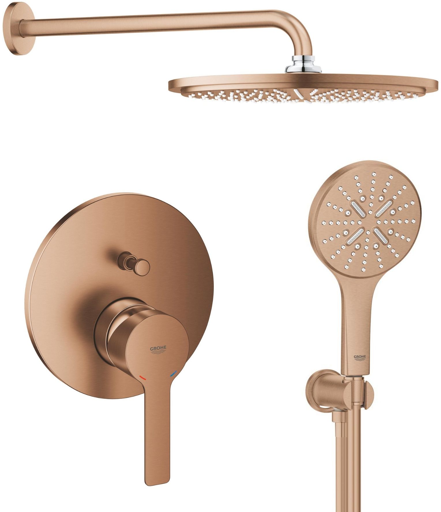 Conjunto brazo de ducha con efecto lluvia Grohe Rainshower 26066DL0, grifo de bañera y ducha Grohe Lineare 24064DL1, 26574DL0, 26658DL0, 28388DA1
