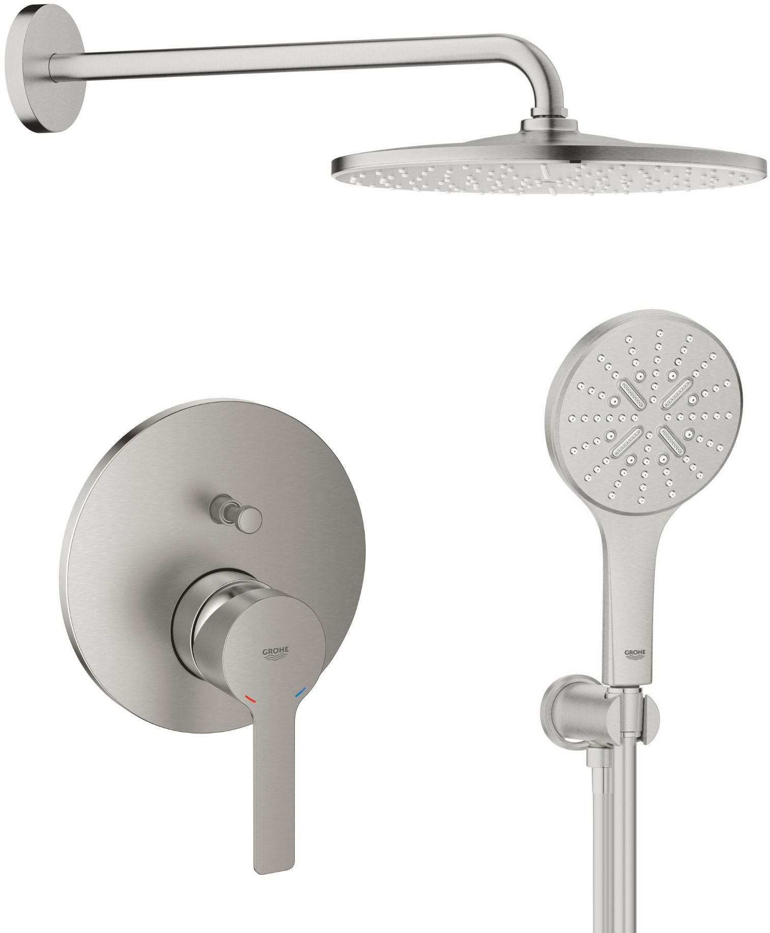 Conjunto brazo de ducha con efecto lluvia Grohe Rainshower 26558DC0, grifo de bañera y ducha Grohe Lineare 24064DC1, 26574DC0, 26658DC0, 28362DC1