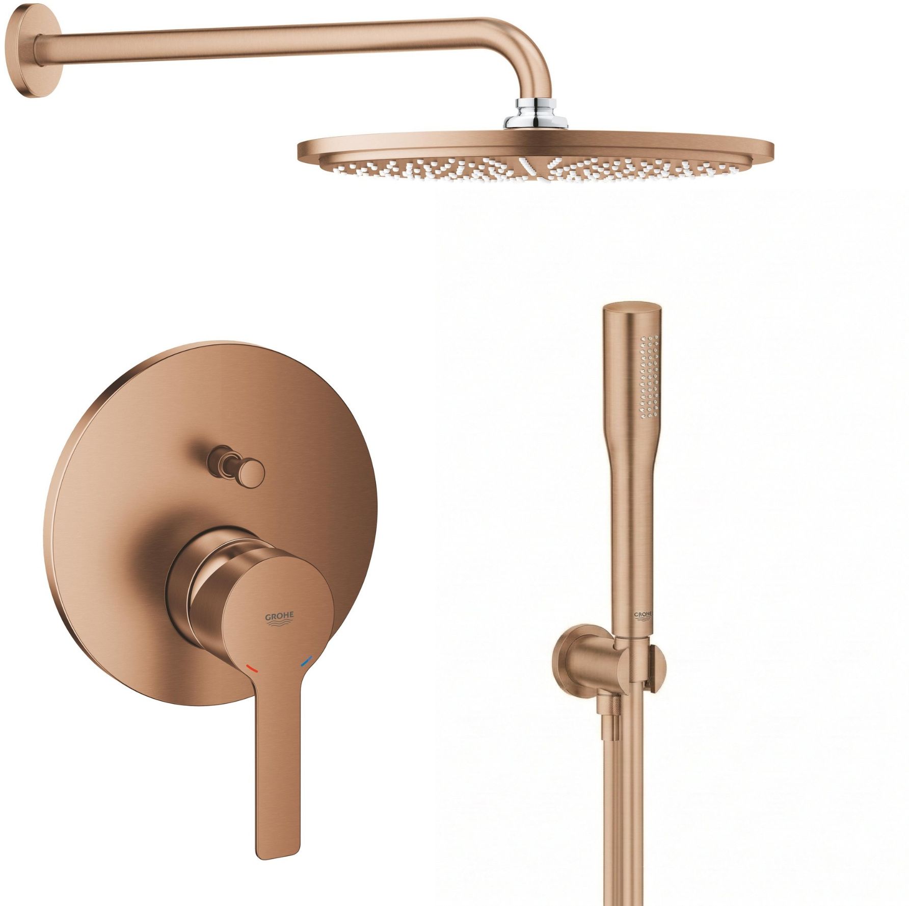 Conjunto brazo de ducha con efecto lluvia Grohe Rainshower 26066DL0, grifo de bañera y ducha Grohe Lineare 24064DL1, 26658DL0, 27400DL0, 28388DA1