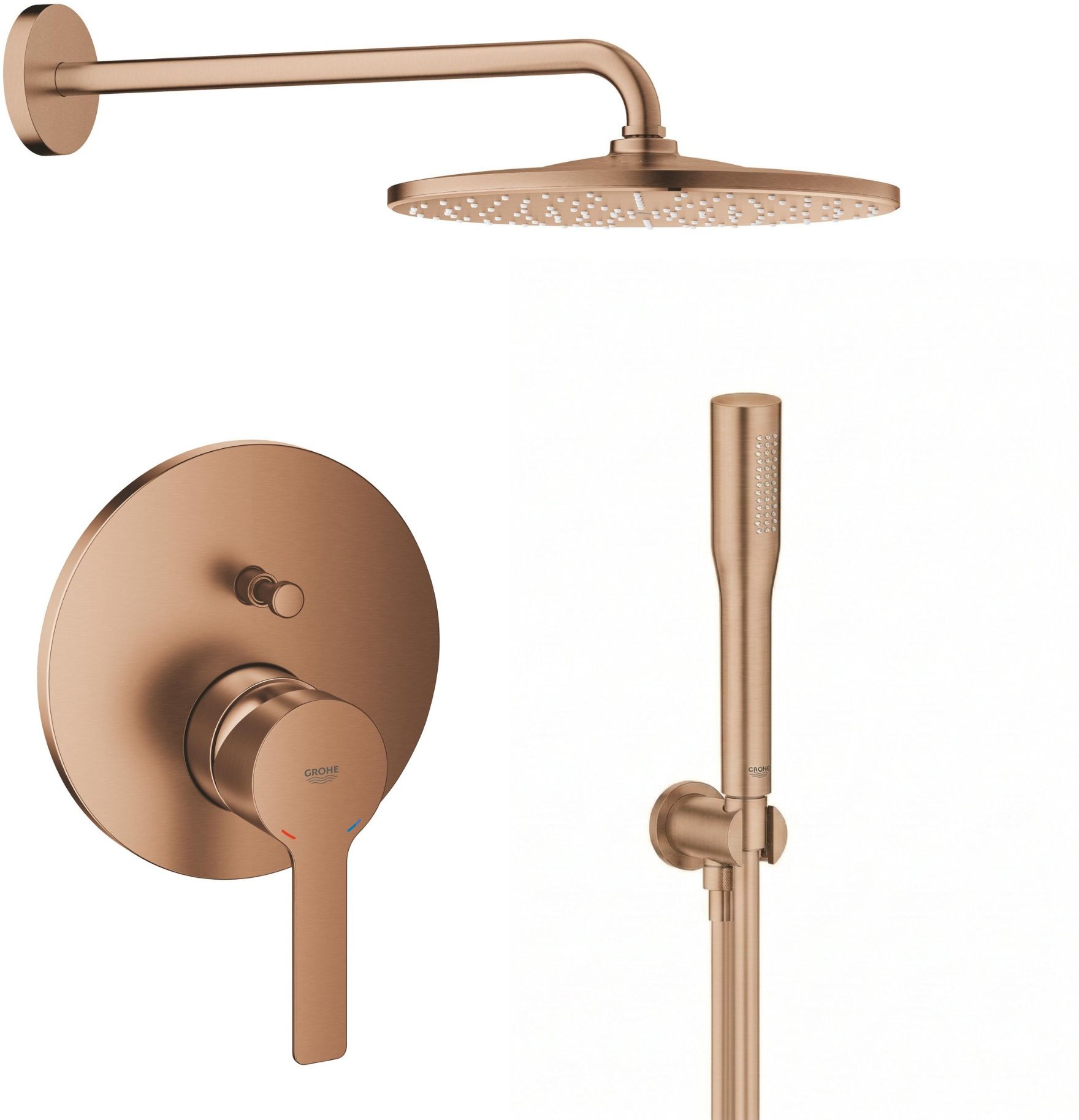Conjunto brazo de ducha con efecto lluvia Grohe Rainshower Mono 26558DL0, grifo de bañera y ducha Grohe Lineare 24064DL1, 26658DL0, 27400DL0, 28388DA1