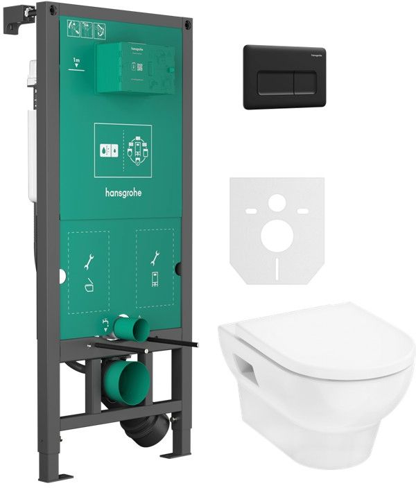 Conjunto taza de inodoro con asiento de cierre suave Hansgrohe GladeLake S 60309450, marco empotrado Hansgrohe iFrame universal 01022180, 66001670