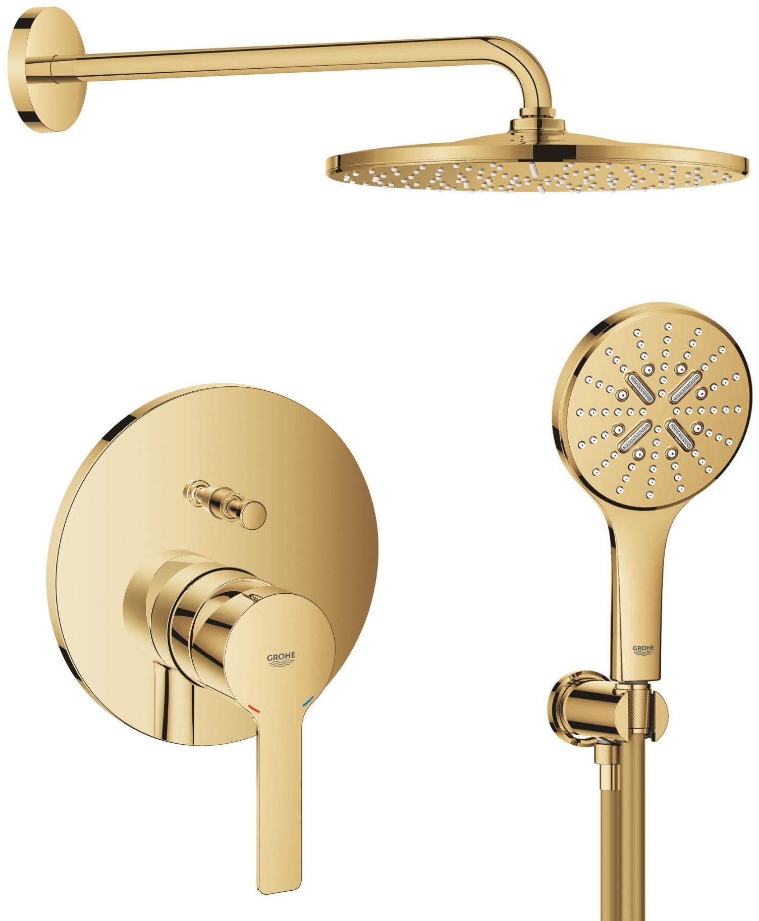 Conjunto brazo de ducha con efecto lluvia Grohe Rainshower 26558GL0, grifo de bañera y ducha Grohe Lineare 24064GL1, 26574GL0, 26658GL0, 28362GL1