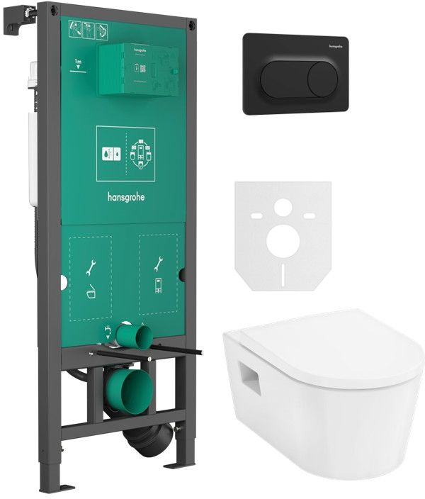 Conjunto taza de inodoro con asiento de cierre suave Hansgrohe EluPura Original S 60288450, marco empotrado Hansgrohe iFrame universal 01022180, 66002670