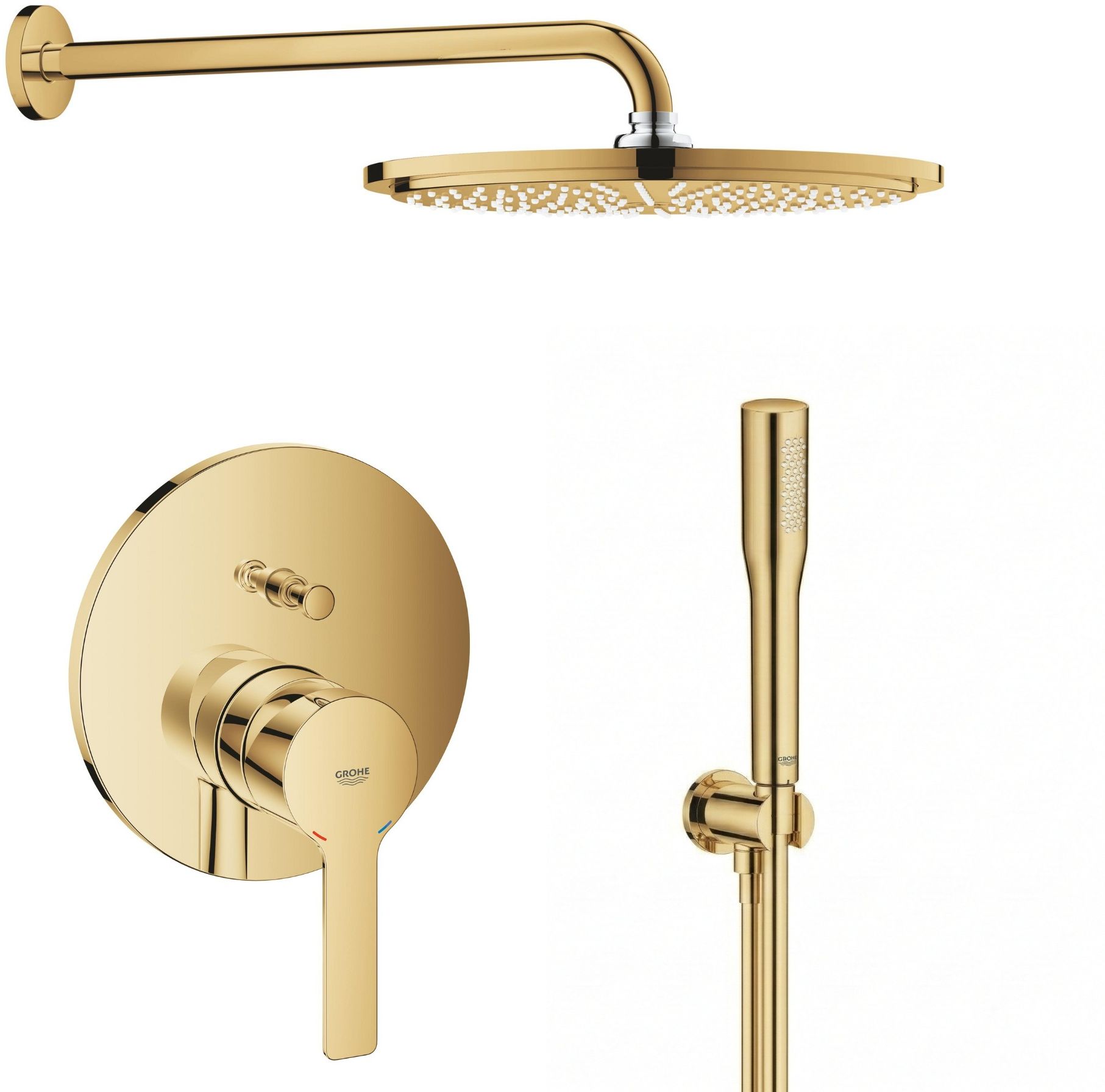 Conjunto ducha con efecto lluvia Grohe Rainshower 26066GL0, grifo de bañera y ducha Grohe Lineare 24064GL1, 26658GL0, 27400GL0, 28362GL1