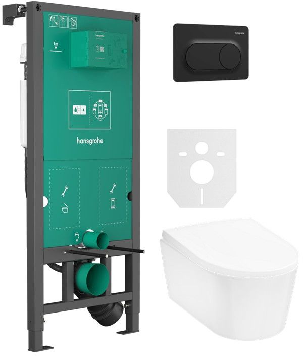 Conjunto taza de inodoro Hansgrohe EluPura S 60193450, marco empotrado Hansgrohe iFrame universal 01022180, 60148450, 66002670