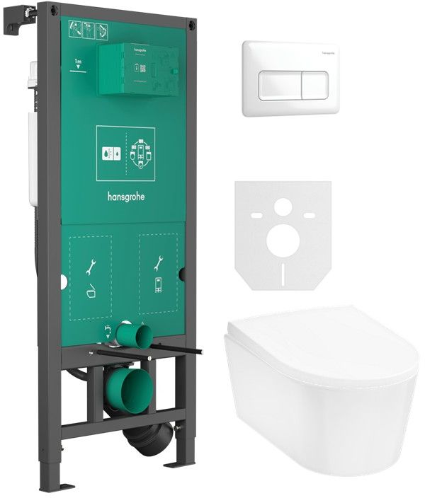 Conjunto taza de inodoro Hansgrohe EluPura S 60193450, marco empotrado Hansgrohe iFrame universal 01022180, 60148450, 66001450