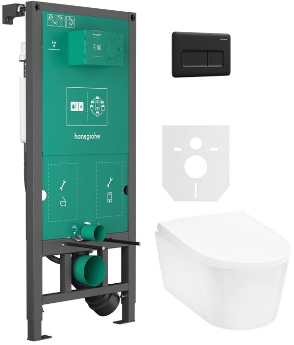 Conjunto taza de inodoro Hansgrohe EluPura S 60193450, marco empotrado Hansgrohe iFrame universal 01022180, 60148450, 66001670
