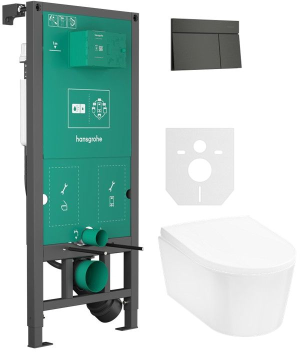 Conjunto botón de descarga Hansgrohe Element E 66003340, taza de inodoro Hansgrohe EluPura S 60193450, 01022180, 60148450