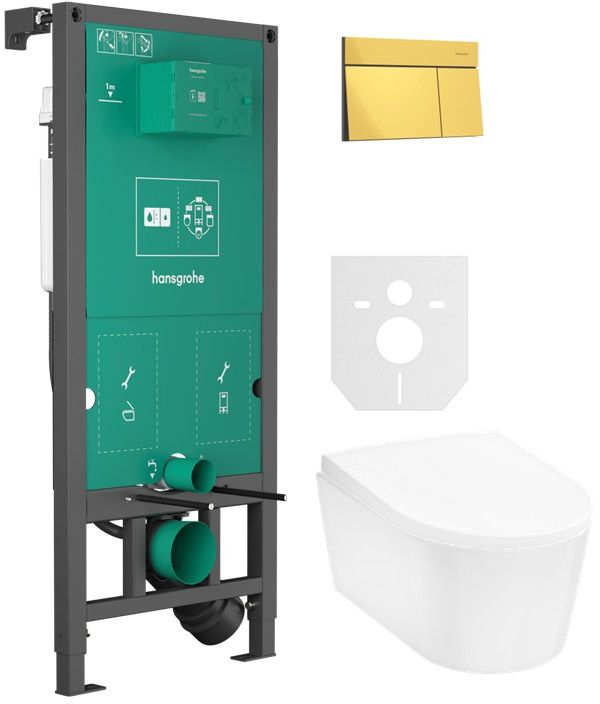 Conjunto botón de descarga Hansgrohe Element E 66003990, taza de inodoro Hansgrohe EluPura S 60193450, 01022180, 60148450