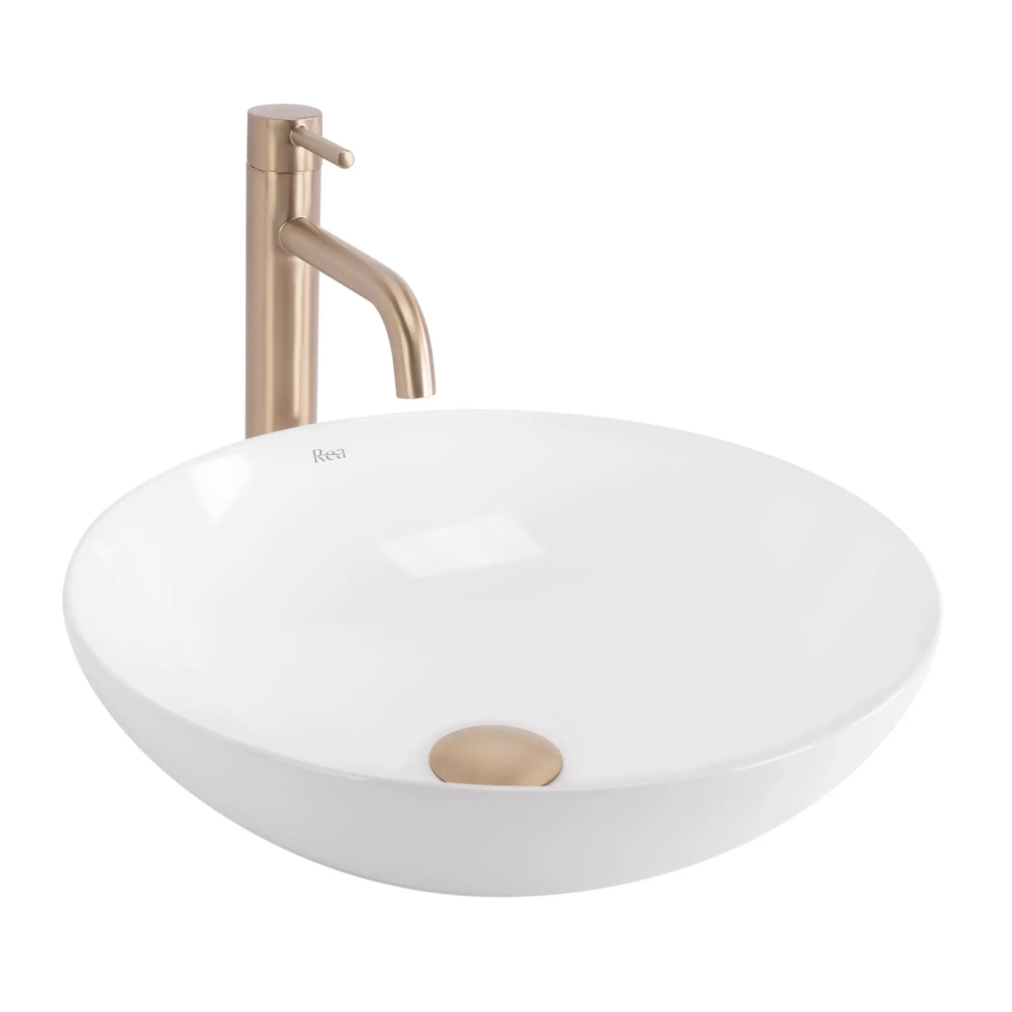 Rea Anika lavabo 40.5x40.5 cm circular sobre encimera blanco brillante REA-U6367