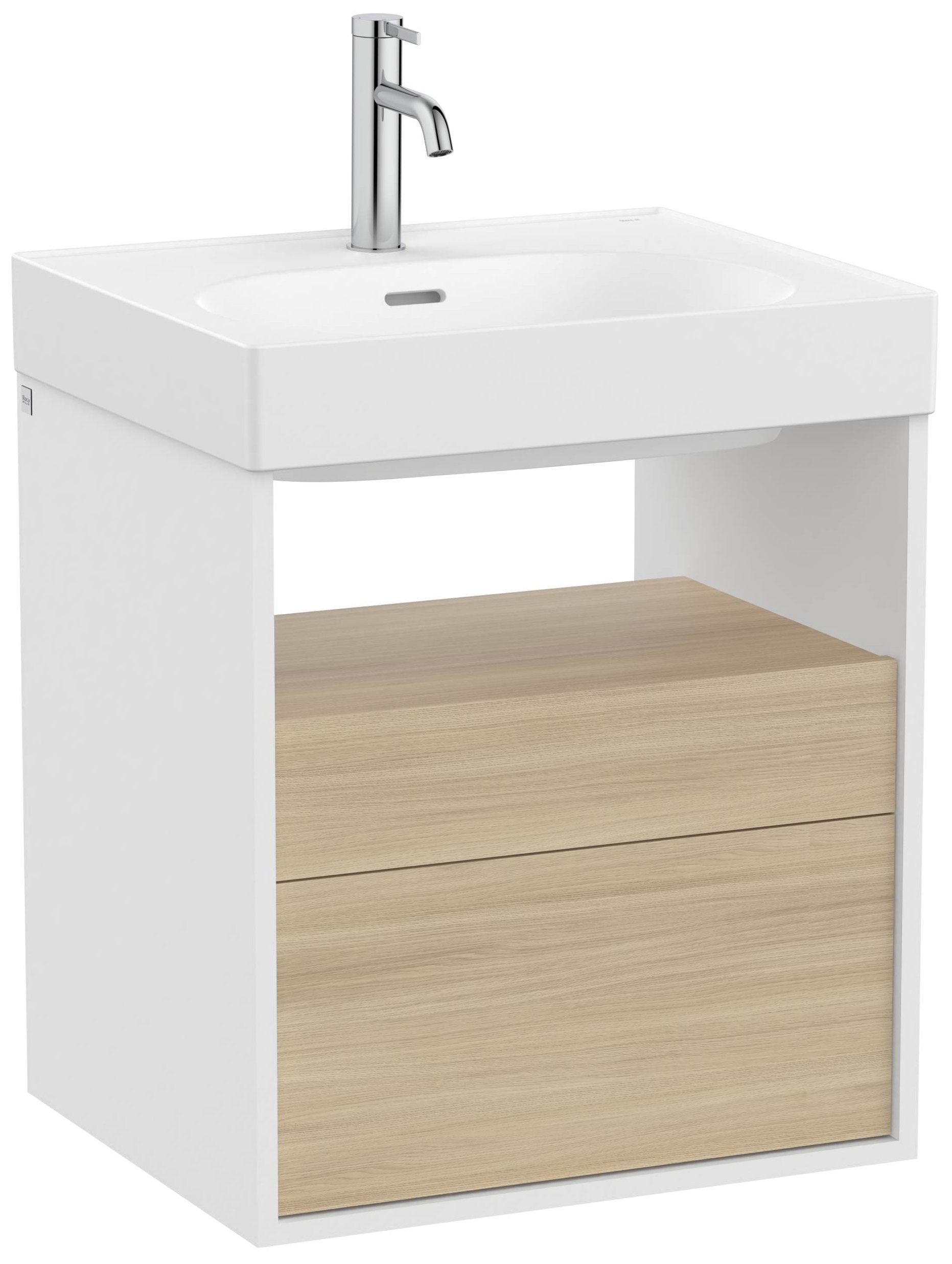 Roca Meridian armario 55x46x56.5 cm suspendido, para lavabo blanco-roble A858105607