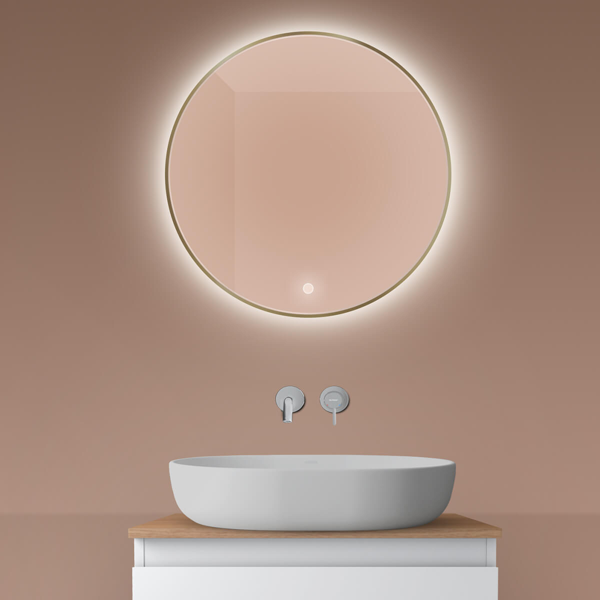 Oltens Nordlis espejo 60x60 cm circular con iluminación con lámina calefactora 64108510