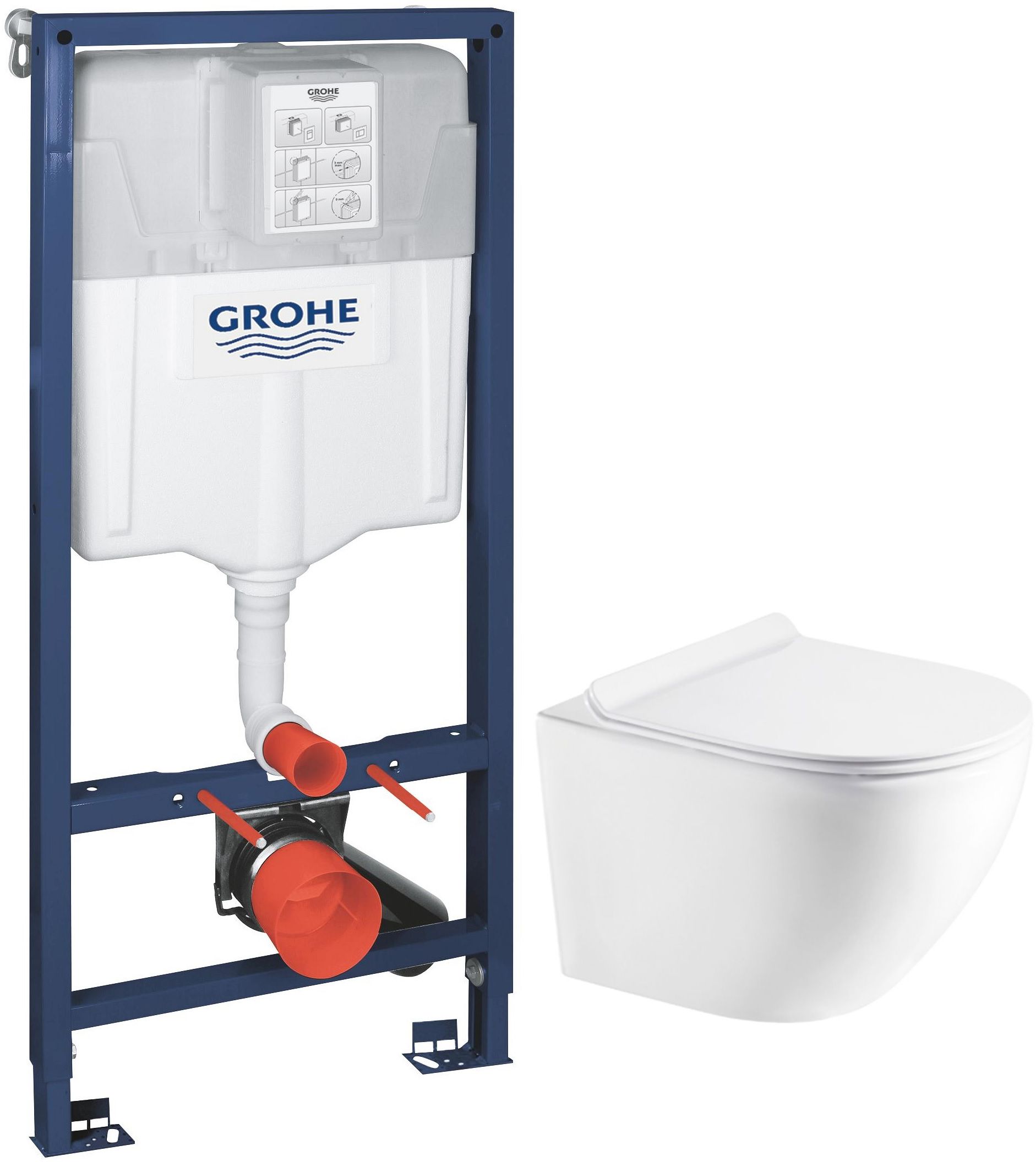 Conjunto marco empotrado Grohe Solido 39069000, taza de inodoro con asiento de cierre suave Hagser Beno HGR14000042