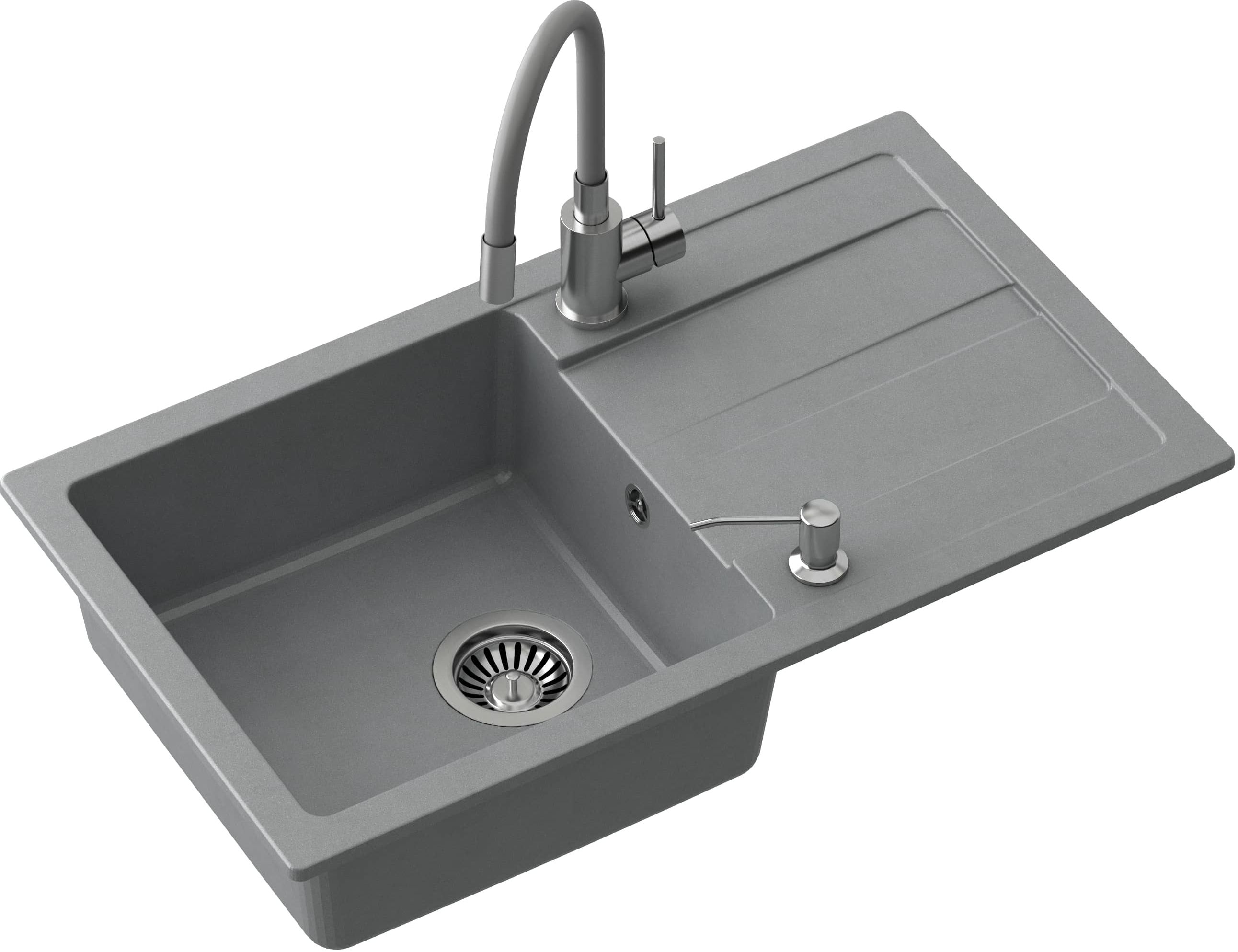 Quadron Ready Max fregadero con grifo y dispensador gris/acero LA_TQ7744RMSZ