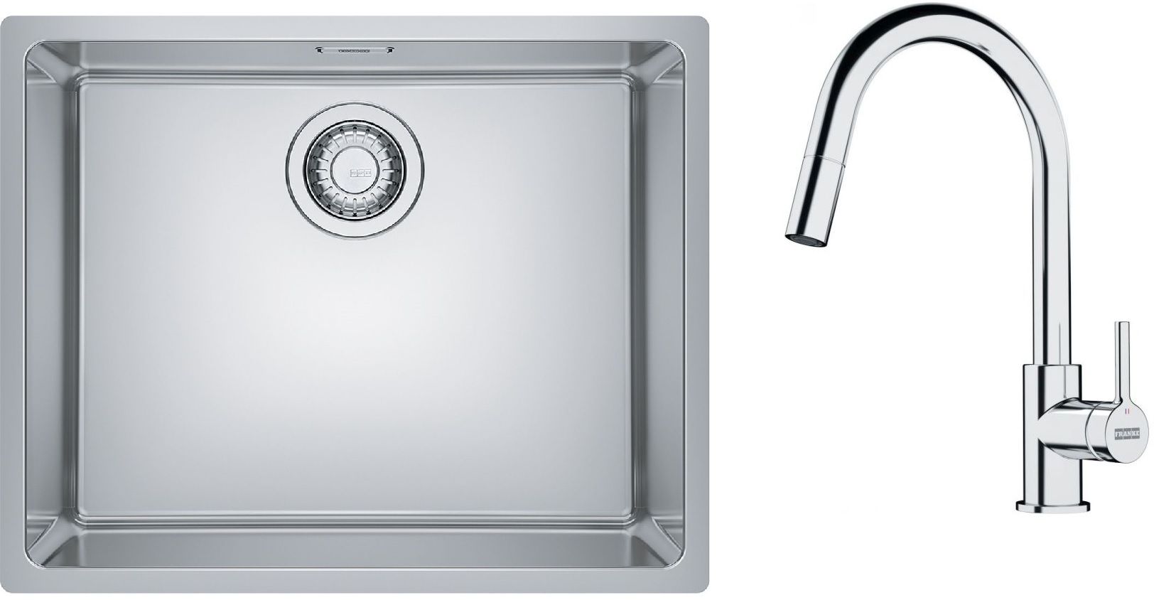 Conjunto fregadero de acero Franke Maris 122.0525.271, grifo de cocina Franke Lina 115.0693.229